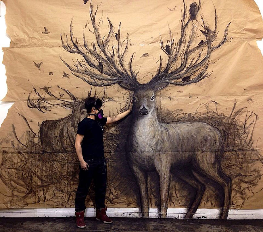 These Dark 3D Drawings Pop Out Of Paper As LifeSized Animals
