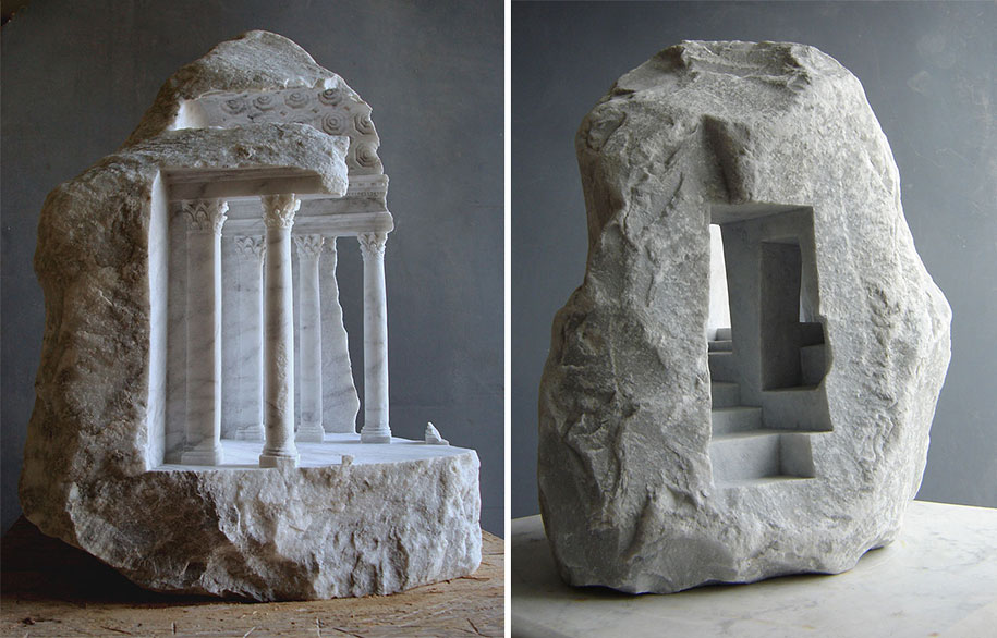 Sculptor Carves Realistic Architectural Sculptures Into