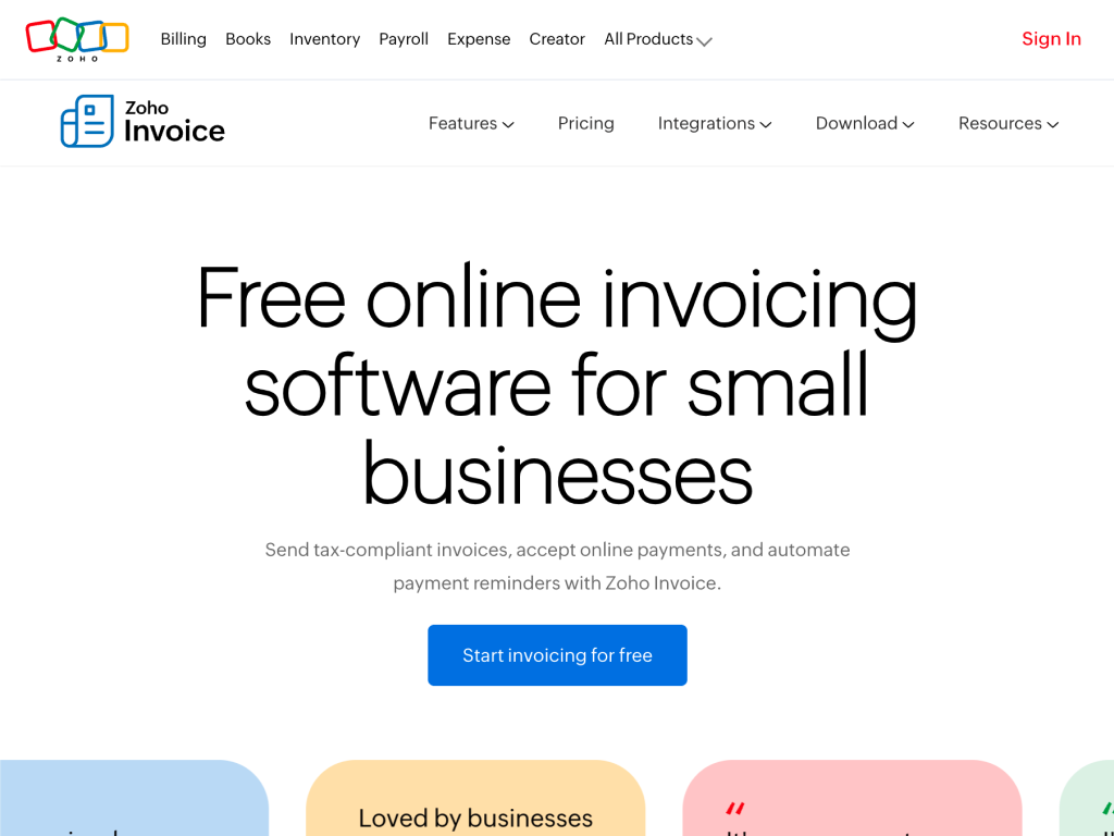 Zoho Invoice screenshot