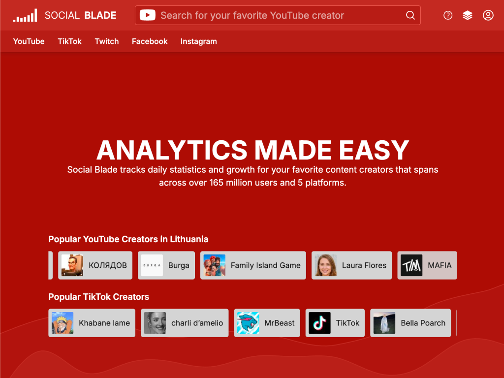 Social Blade screenshot