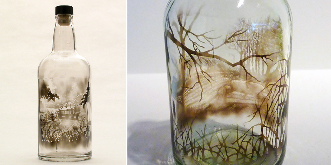 Smoke-Filled Glass Bottles Brushed To Create Beautiful Dark Drawings