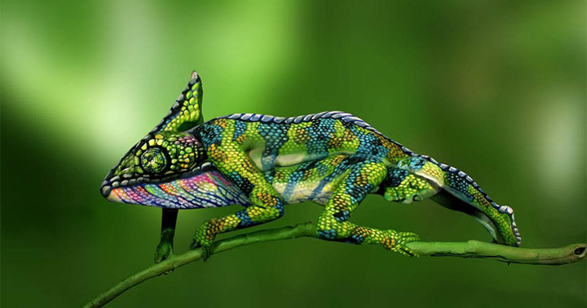 This Chameleon Is Actually Two Body-Painted Women