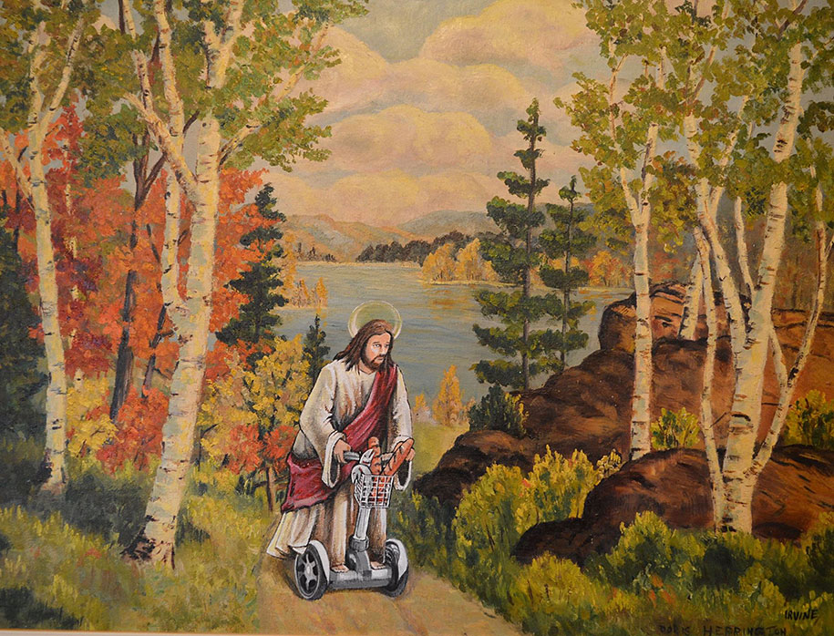 Artist Paints Random Character Into Old Thrift Store Paintings (Part 2)