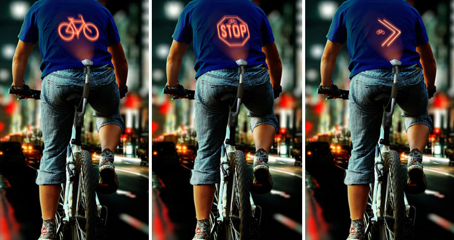 bicycle mounted projector cyclee elnur babayev 1 - Dispositivo em bicicleta mostra sinais luminosos nas costas do ciclista