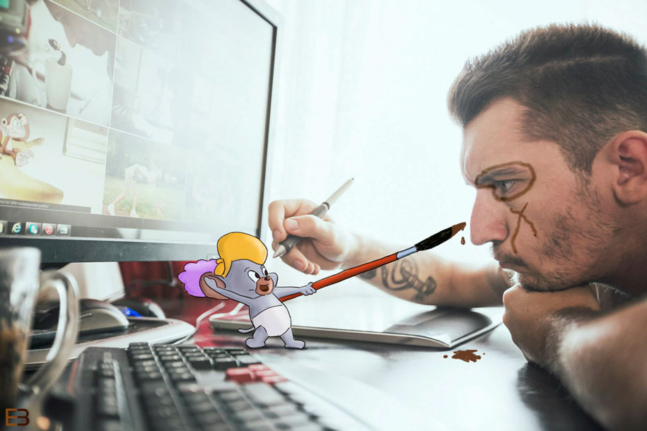 cartoons real life pictures drawing ervin boer 36 - Artista interage com personagens de desenhos animados em fotos