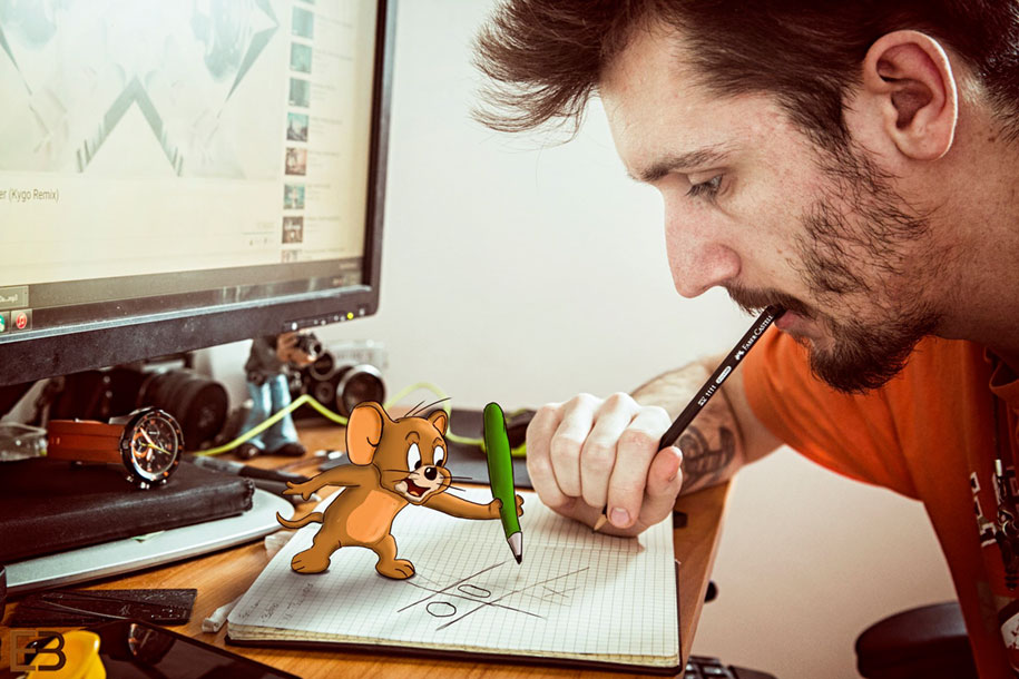 cartoons real life pictures drawing ervin boer 6 - Artista interage com personagens de desenhos animados em fotos