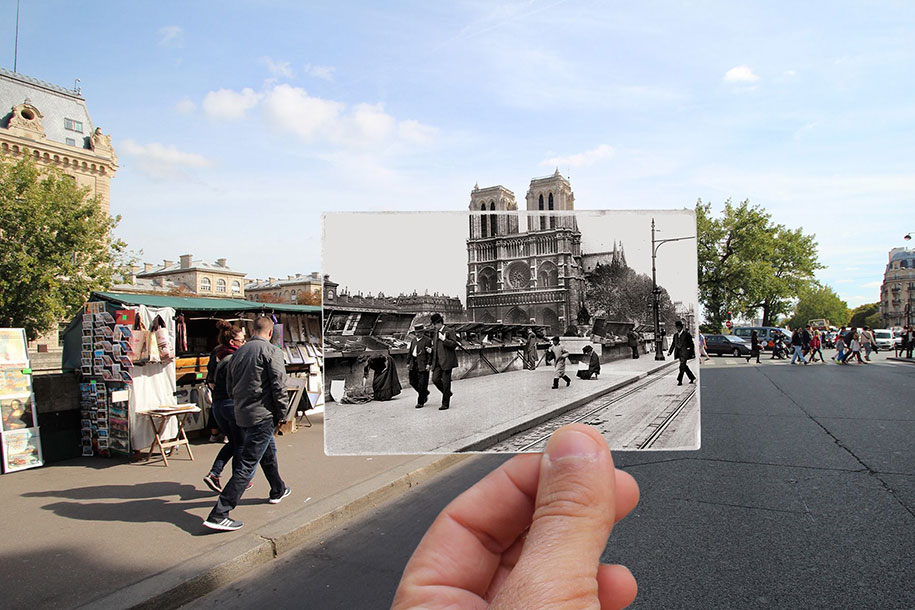 old paris past now photography julien knez 13 - Paris no passado nestas fotos justapostas