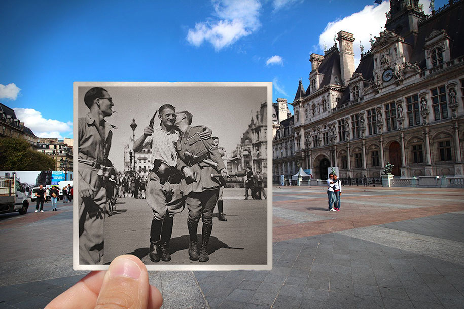 old paris past now photography julien knez 6 - Paris no passado nestas fotos justapostas