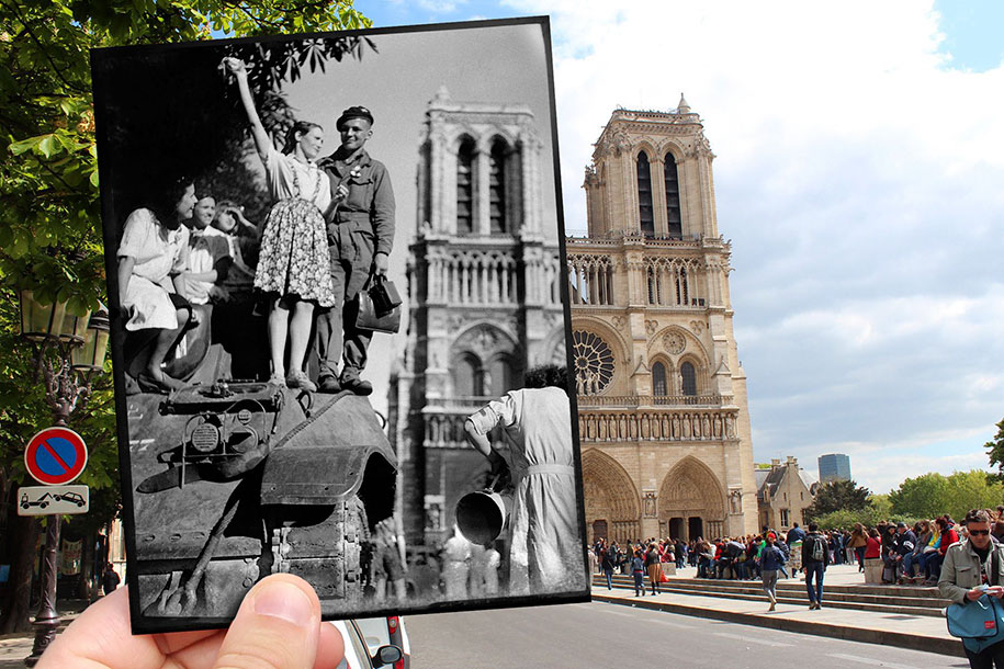 old paris past now photography julien knez 9 - Paris no passado nestas fotos justapostas