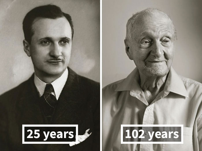 young vs old portraits faces of century jan langer 2 - Impressionante série de retratos: Centenários antes de depois