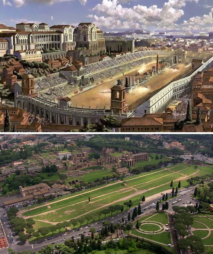 5c9c8346d04f2 before after roman buildings structures 1 5c99f0df11654  700 - 11 estruturas antigas dos romanos há 2000 anos como seria na época