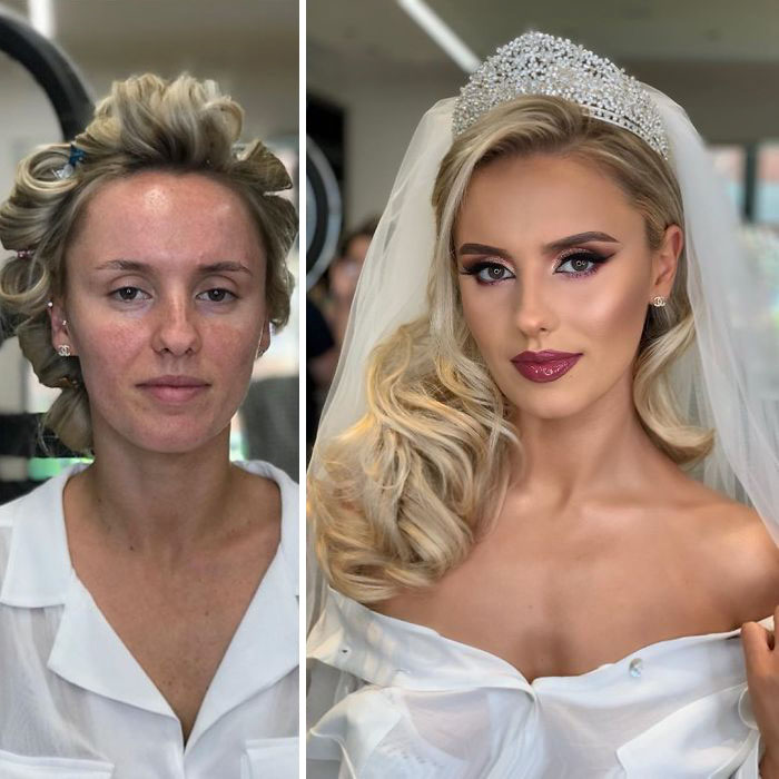 5d4d3da0a6f24 bride 1 5d4bd00bd6cc2  700 - 23 lindas noivas antes e depois de sua maquiagem de Casamento