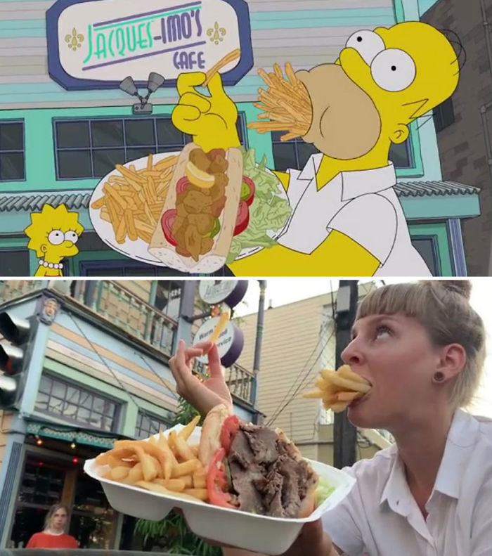 5d6cc3ecba601 An episode of The Simpsons recreated in real life fun by two fans 5d678f8265a73  700 - Mulher recria cenas de Homer de “Os Simpsons” comendo em restaurantes