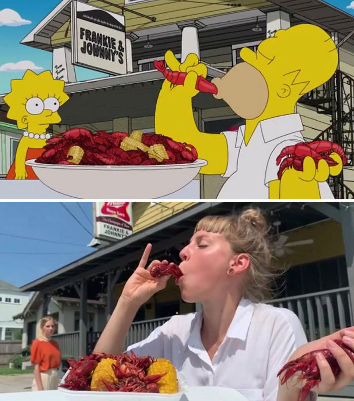 5d6cc3ed2e9b7 An episode of The Simpsons recreated in real life fun by two fans 5d678f89c3d9f  700 - Mulher recria cenas de Homer de “Os Simpsons” comendo em restaurantes