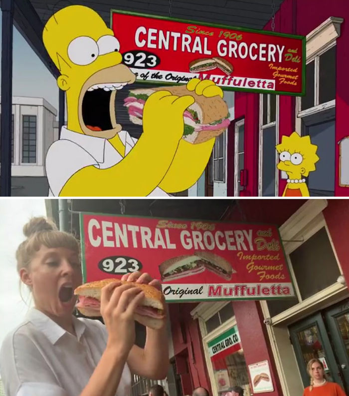5d6cc3ee8c956 An episode of The Simpsons recreated in real life fun by two fans 5d678f9b87ee6 700 - Mulher recria cenas de Homer de “Os Simpsons” comendo em restaurantes