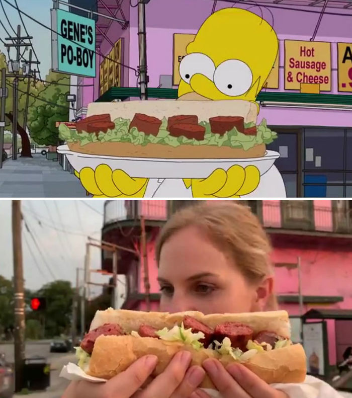5d6cc3eed1b0f An episode of The Simpsons recreated in real life fun by two fans 5d678f79c2fae  700 - Mulher recria cenas de Homer de “Os Simpsons” comendo em restaurantes