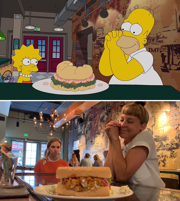 5d6cc3efc38cf 1 5d68cf4d97943 700 - Mulher recria cenas de Homer de “Os Simpsons” comendo em restaurantes