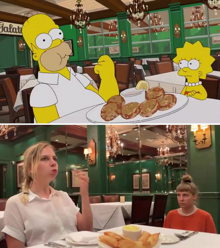 5d6cc3f03248f An episode of The Simpsons recreated in real life fun by two fans 5d678f8f23201  700 - Mulher recria cenas de Homer de “Os Simpsons” comendo em restaurantes