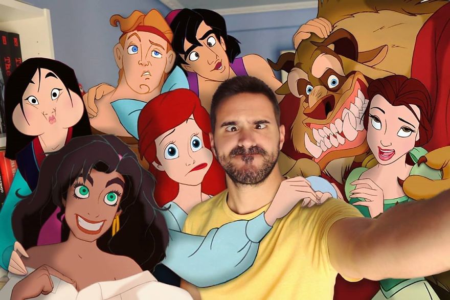 5f6320cfd87a9 This guy is interacting on adventures with cartoon characters and the result is really fun 5f6062d762e2f  880 - Artista mostra seu cotidiano com os personagens da Disney