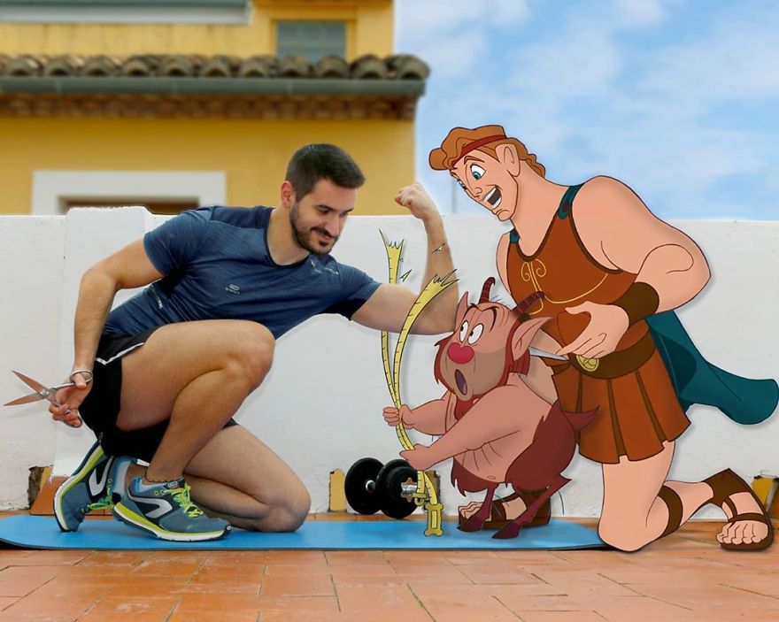 5f6320d89329b This guy is interacting on adventures with cartoon characters and the result is really fun 5f6062f494397  880 - Artista mostra seu cotidiano com os personagens da Disney