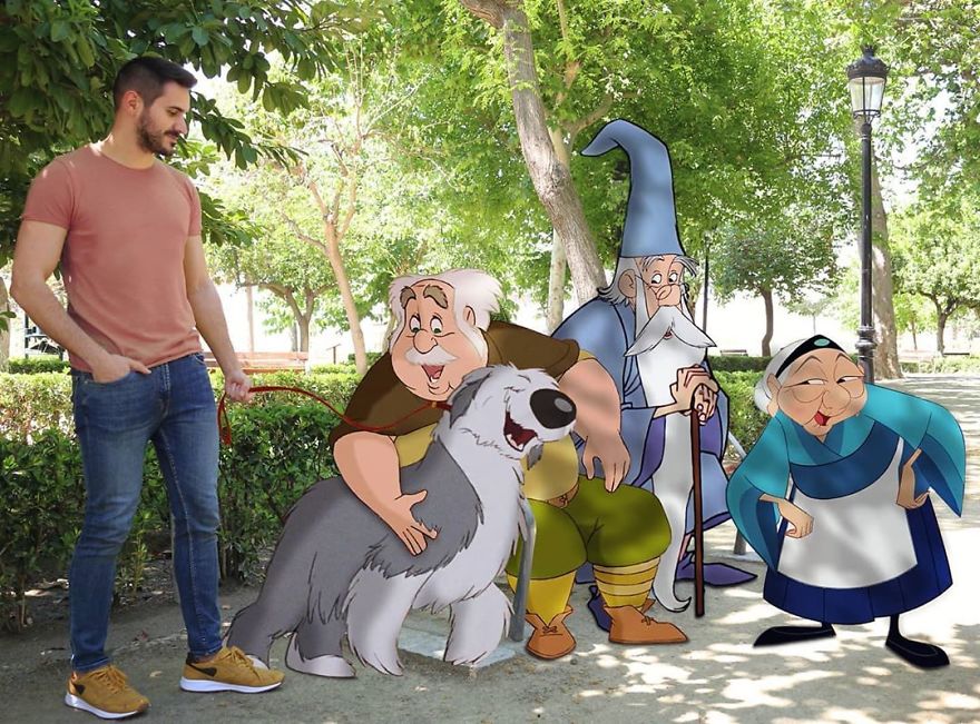 5f6320d9568f3 This guy is interacting on adventures with cartoon characters and the result is really fun 5f6062e9d3e25  880 - Artista mostra seu cotidiano com os personagens da Disney